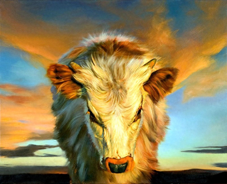 牛，美國畫家 Teresa Elliott 油畫作品