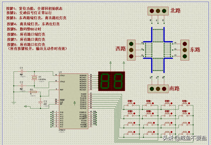 51 microcontroller uses rectangular keyboard to control traffic lights and digital tube display?