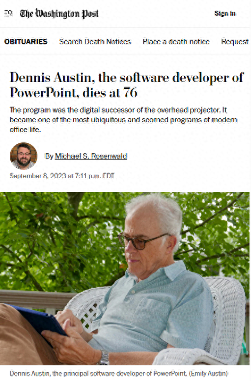 PowerPoint发明者之一丹尼斯・奥斯汀逝世，享年76岁